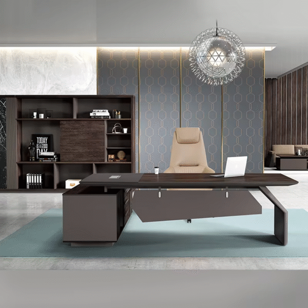 Pengpai Custom Modern l Shaped Walnut Gray Wood boss Office Executive Desk Set - 图片 2