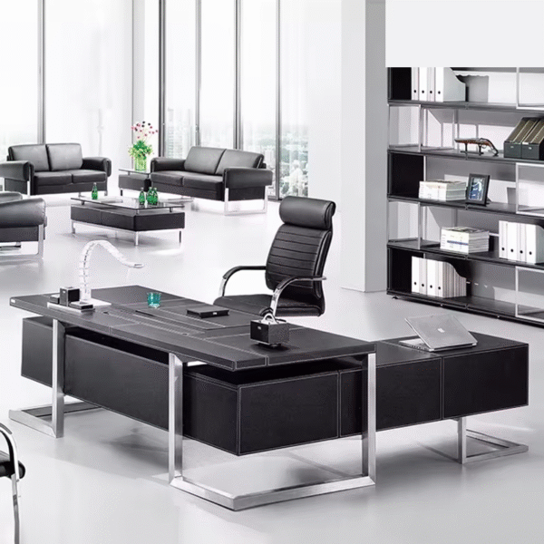 Luxury Office Furniture Boss Desk Executive and Chair Set With File Cabinet