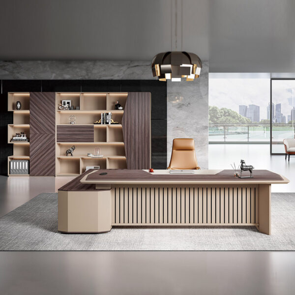 Computer Laptop Office Table Luxury Curved Principal Organizer Executive Panel Office Desk With Bookshelf - 图片 4