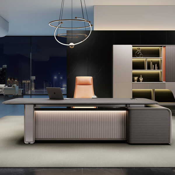 Computer Laptop Office Table Luxury Curved Principal Organizer Executive Panel Office Desk With Bookshelf - 图片 5
