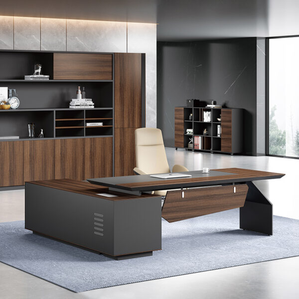 Pengpai Custom Modern l Shaped Walnut Gray Wood boss Office Executive Desk Set - 图片 5