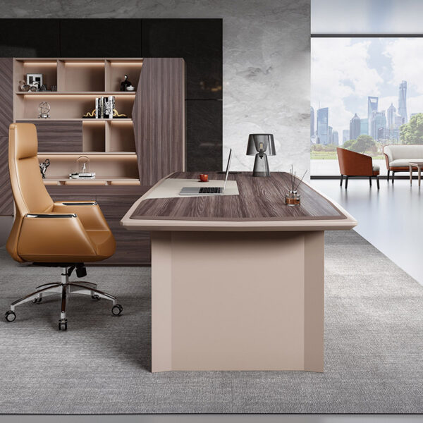 Computer Laptop Office Table Luxury Curved Principal Organizer Executive Panel Office Desk With Bookshelf - 图片 7