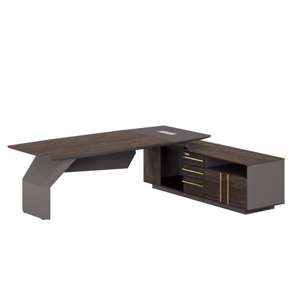 Pengpai Custom Modern l Shaped Walnut Gray Wood boss Office Executive Desk Set - 图片 7