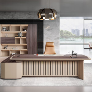 Computer Laptop Office Table Luxury Curved Principal Organizer Executive Panel Office Desk With Bookshelf
