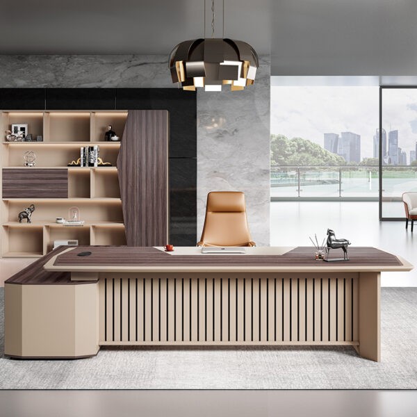 Computer Laptop Office Table Luxury Curved Principal Organizer Executive Panel Office Desk With Bookshelf
